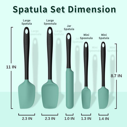 Coukre Silicone Spatula Set of 5,High Temperature Resistant, Food Grade Silicone, Dishwasher Safe, for Baking, Cooking (Aqua Green)