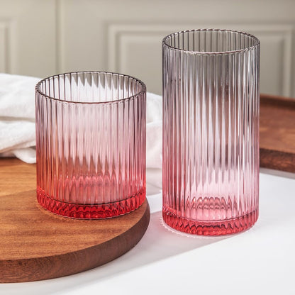 Ribbed Drinking Glasses 8pcs, 12oz and 10oz Glassware, Tumbler Glasses Cup Set for Wedding, Party, Christmas Gift, Clear