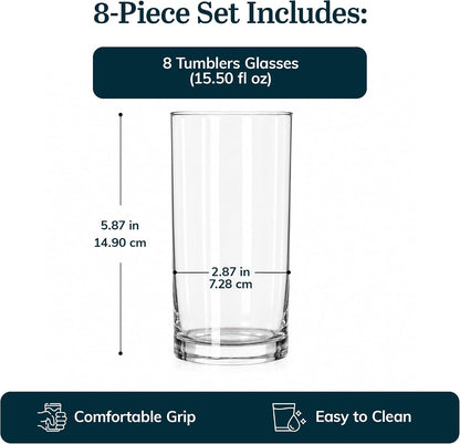 Libbey Heavy Base Drinking Glasses Set of 8, Weighted Clear Water Cups