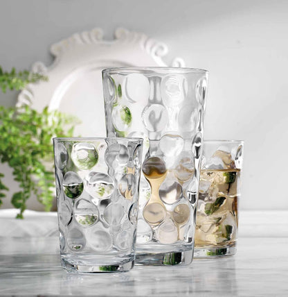 Home Essentials & Beyond Glassware Set 18 Piece Mixed Drinkware Set. 6 Highball Tumblers-17 oz., 6 Rock Whiskey-13 oz., and 6 Juice-7 oz. All Size Glass Cups Drinking Glasses. (Design on Inner Glass)