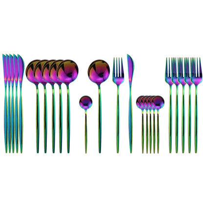 JASHII 24 Pieces 304 Stainless Steel Rose Cutlery Set Home Kitchen Silverware Set, Mirror Polished, Knife/Fork/Spoon, Modern Elegant Silverware Set for Party, Christmas