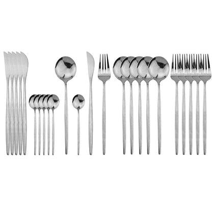 JASHII 24 Pieces 304 Stainless Steel Rose Cutlery Set Home Kitchen Silverware Set, Mirror Polished, Knife/Fork/Spoon, Modern Elegant Silverware Set for Party, Christmas
