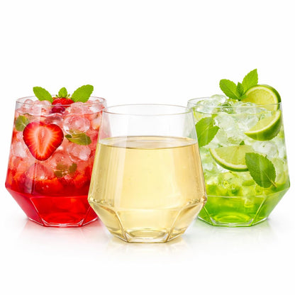 40 Pack Disposable Plastic Wine Glasses 12 oz Diamond Stemless Clear Cups