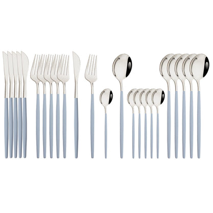 JASHII 24 Pieces 304 Stainless Steel Rose Cutlery Set Home Kitchen Silverware Set, Mirror Polished, Knife/Fork/Spoon, Modern Elegant Silverware Set for Party, Christmas