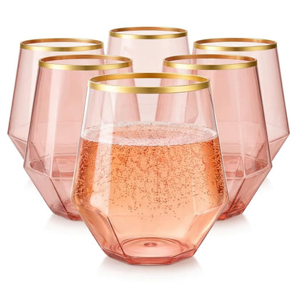 40 Pack Disposable Plastic Wine Glasses 12 oz Diamond Stemless Clear Cups