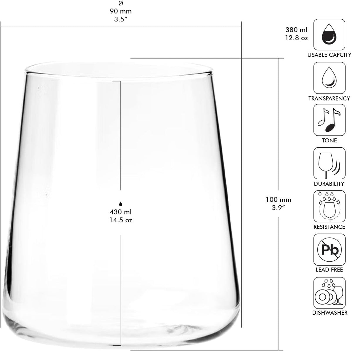 KROSNO Water Glasses Set of 6, 12.9 oz, Avant-Garde Collection