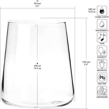 KROSNO Water Glasses Set of 6, 12.9 oz, Avant-Garde Collection