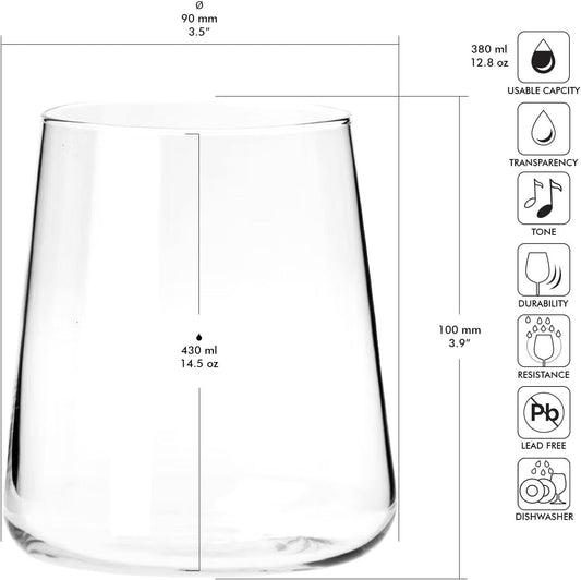 KROSNO Water Glasses Set of 6, 12.9 oz, Avant-Garde Collection