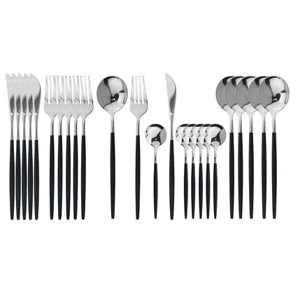 JASHII 24 Pieces 304 Stainless Steel Rose Cutlery Set Home Kitchen Silverware Set, Mirror Polished, Knife/Fork/Spoon, Modern Elegant Silverware Set for Party, Christmas