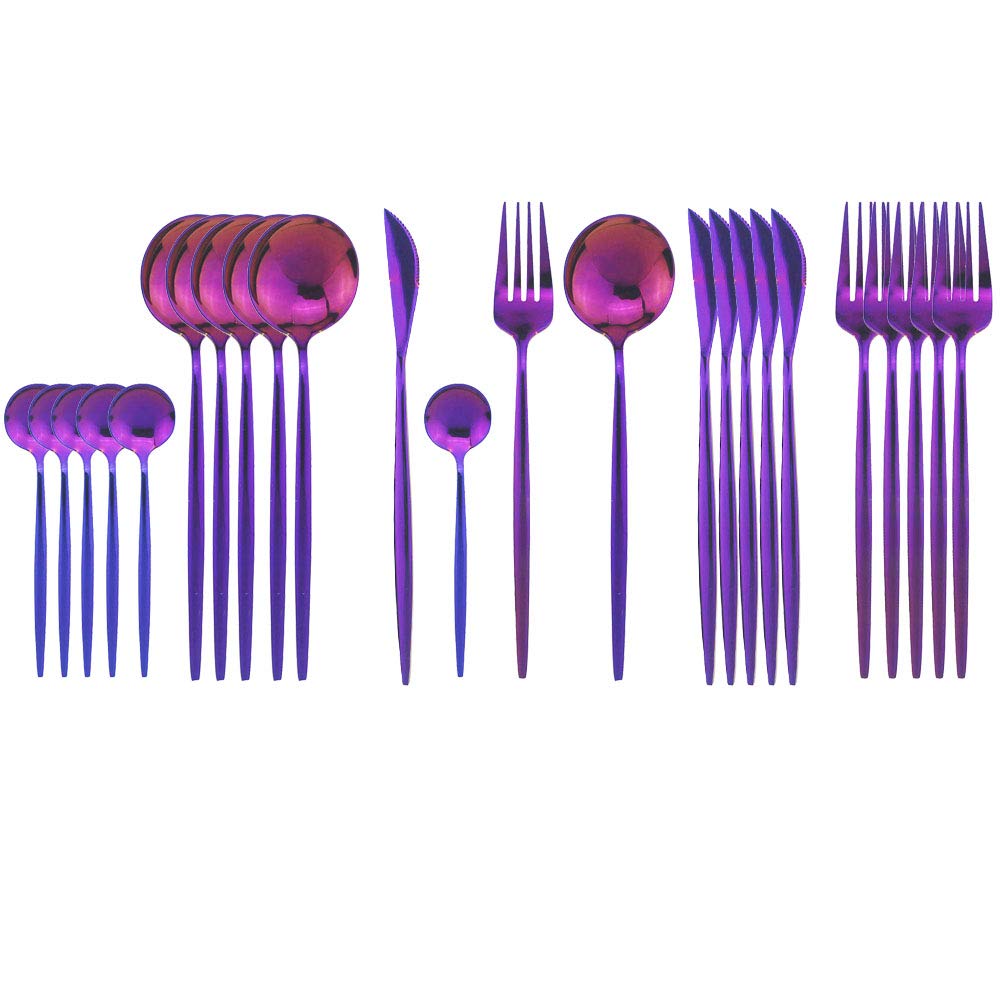 JASHII 24 Pieces 304 Stainless Steel Rose Cutlery Set Home Kitchen Silverware Set, Mirror Polished, Knife/Fork/Spoon, Modern Elegant Silverware Set for Party, Christmas