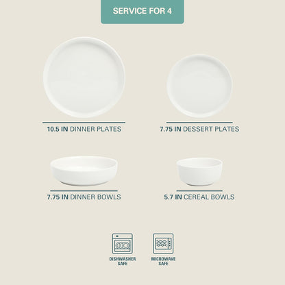 Gibson Home Plates and Bowls Sets - Dinnerware Set for 4, 16-Piece White Dishes — Ceramic Dish Set| Microwave & Dishwasher Safe Dishes - Oslo Collection