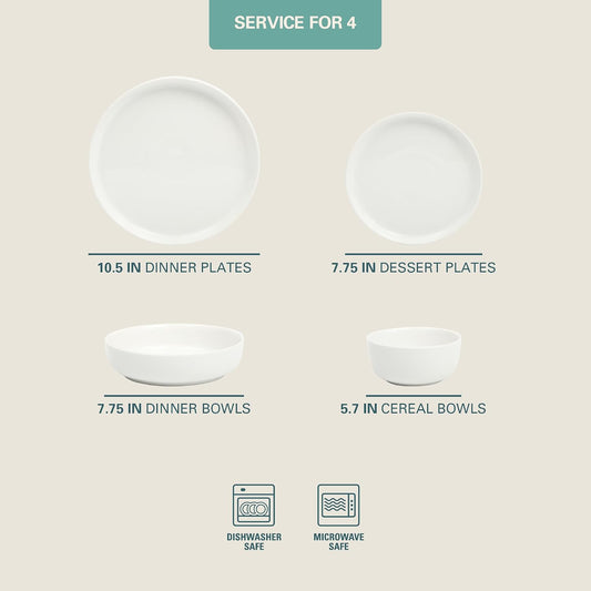 Gibson Home Plates and Bowls Sets - Dinnerware Set for 4, 16-Piece White Dishes — Ceramic Dish Set| Microwave & Dishwasher Safe Dishes - Oslo Collection