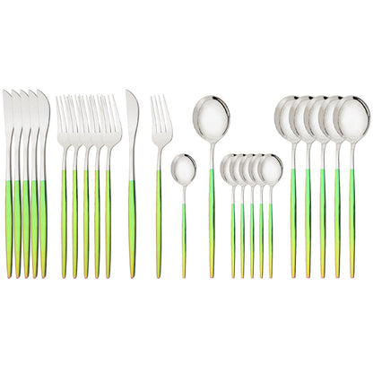 JASHII 24 Pieces 304 Stainless Steel Rose Cutlery Set Home Kitchen Silverware Set, Mirror Polished, Knife/Fork/Spoon, Modern Elegant Silverware Set for Party, Christmas