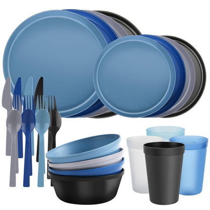 Plates and Bowls Sets, Plastic Kitchen Dinnerware Sets, Serves 8