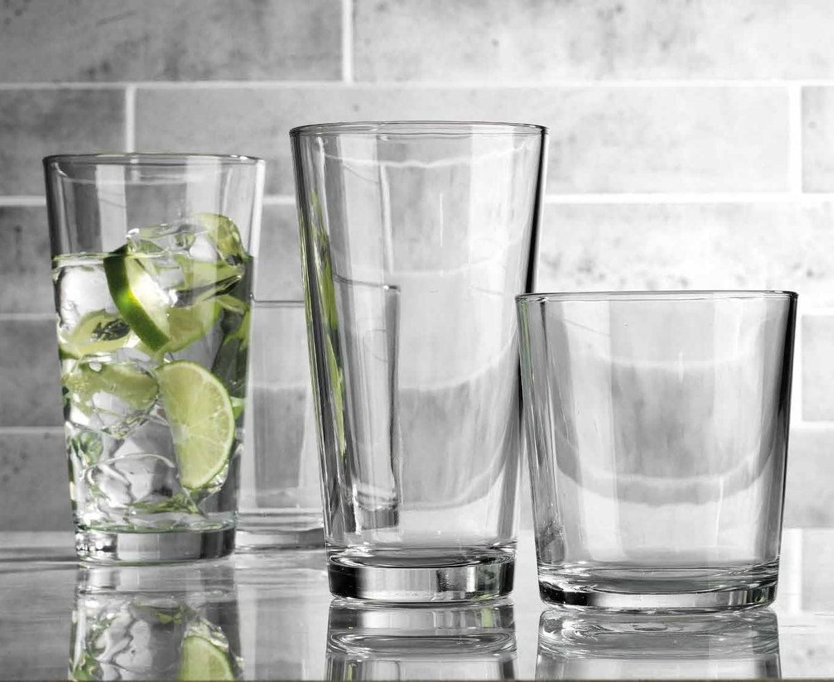 Glaver's Drinking Glasses Set of 12. Glassware set, 6 Highball Glass Cups, 6 Whiskey glasses. Classic Drinkware Set 17 oz Tall Glasses Set and 13 oz Rock Glasses.