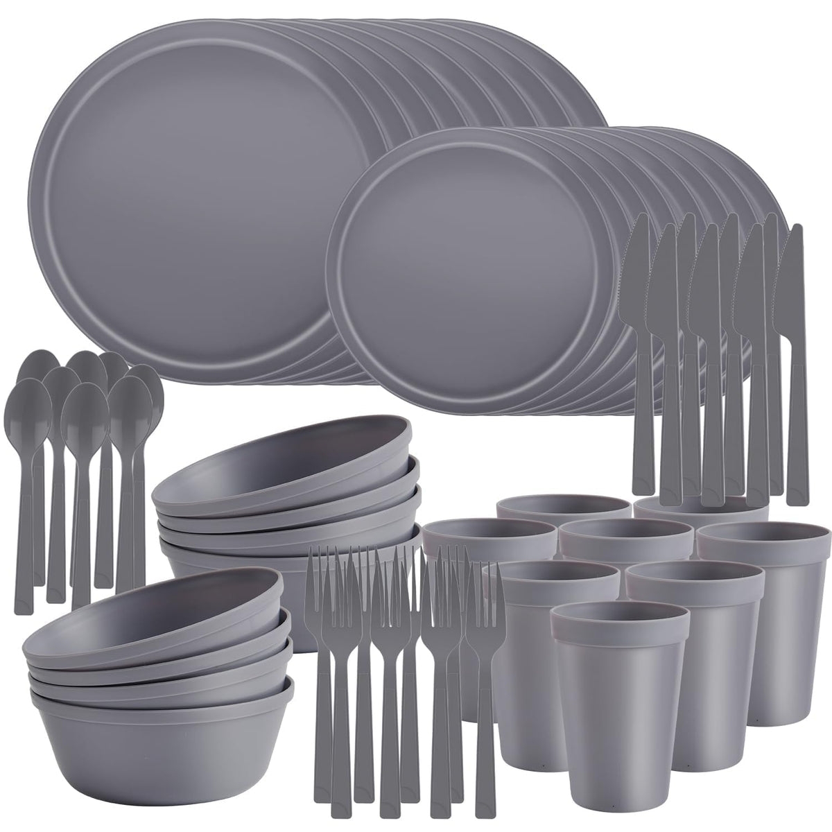 Plates and Bowls Sets, Plastic Kitchen Dinnerware Sets, Serves 8