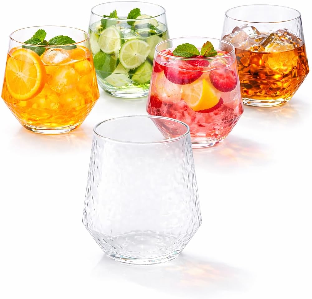 40 Pack Disposable Plastic Wine Glasses 12 oz Diamond Stemless Clear Cups