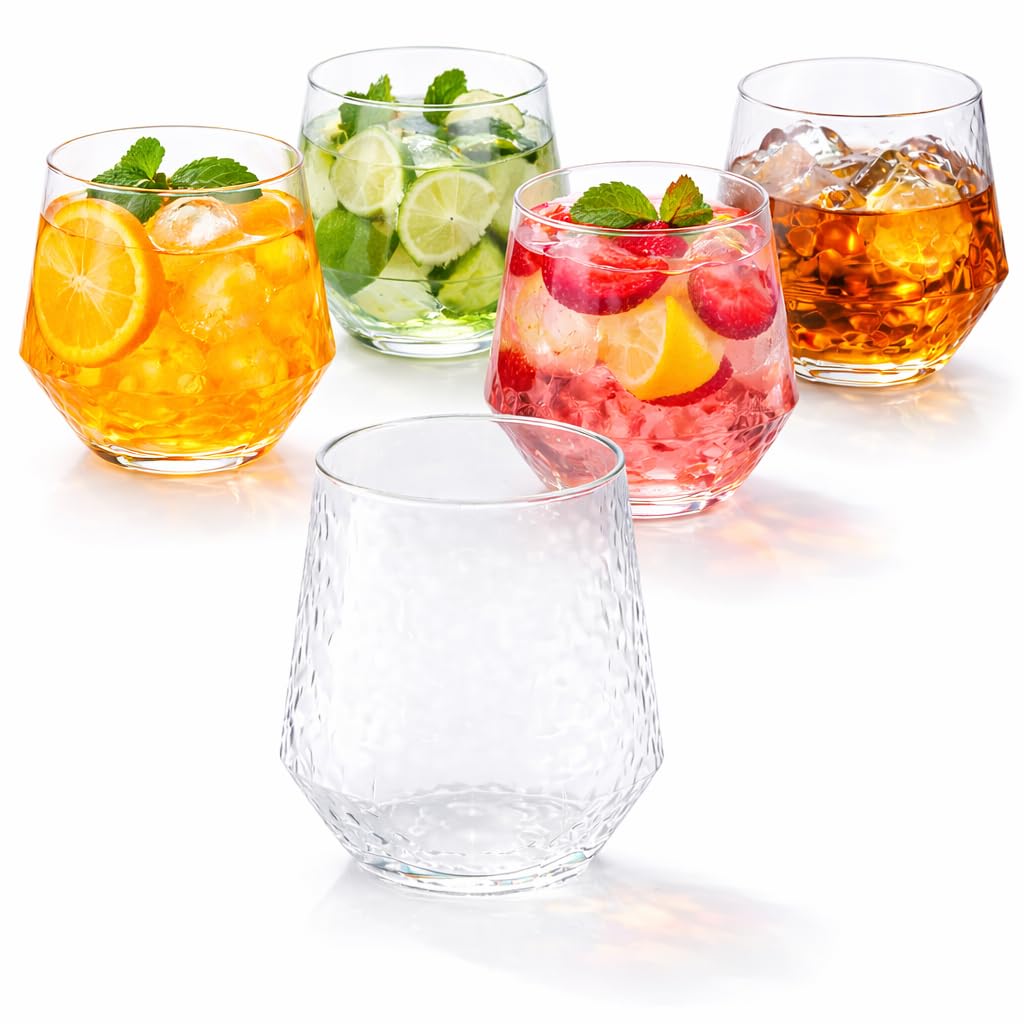 40 Pack Disposable Plastic Wine Glasses 12 oz Diamond Stemless Clear Cups
