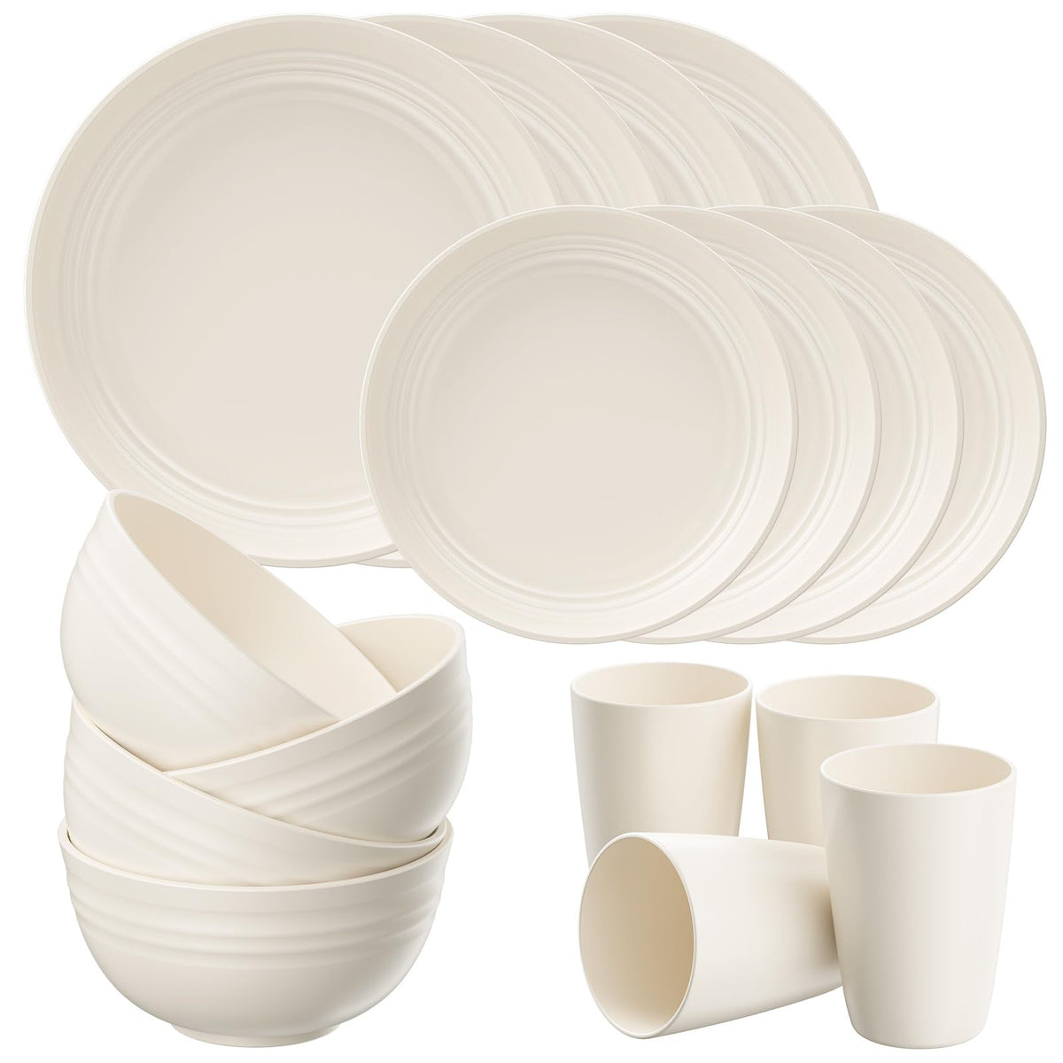 Quatish 24 Piece Plates and Bowl Set for 6, Dinnerware Dish Set for Kitchen