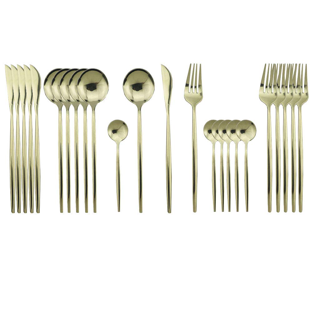JASHII 24 Pieces 304 Stainless Steel Rose Cutlery Set Home Kitchen Silverware Set, Mirror Polished, Knife/Fork/Spoon, Modern Elegant Silverware Set for Party, Christmas