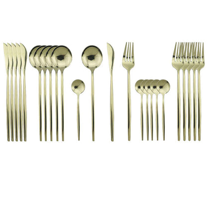 JASHII 24 Pieces 304 Stainless Steel Rose Cutlery Set Home Kitchen Silverware Set, Mirror Polished, Knife/Fork/Spoon, Modern Elegant Silverware Set for Party, Christmas