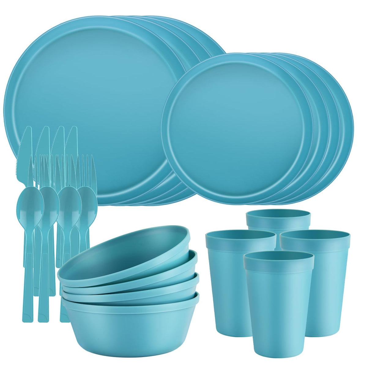 Plates and Bowls Sets, Plastic Kitchen Dinnerware Sets, Serves 8