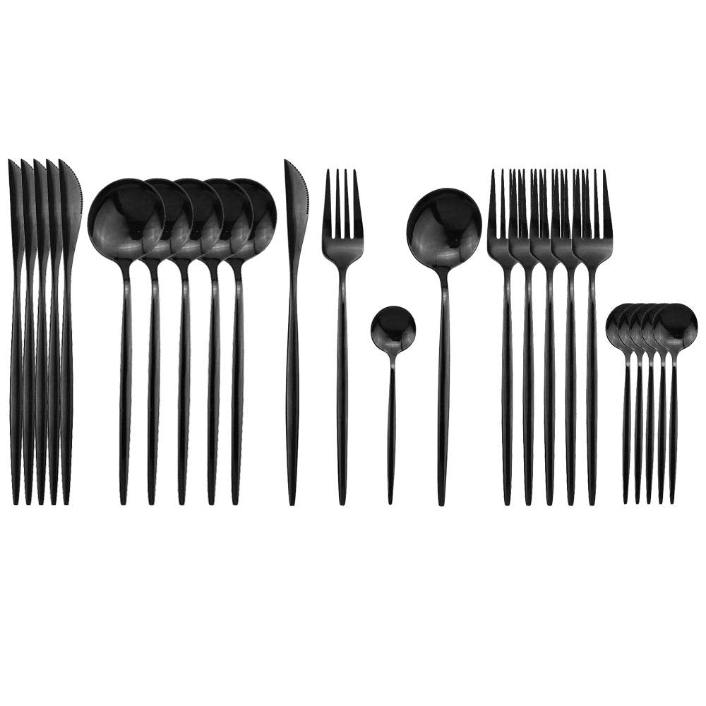 JASHII 24 Pieces 304 Stainless Steel Rose Cutlery Set Home Kitchen Silverware Set, Mirror Polished, Knife/Fork/Spoon, Modern Elegant Silverware Set for Party, Christmas