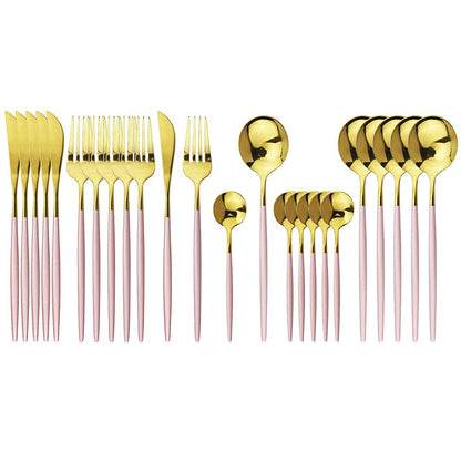 JASHII 24 Pieces 304 Stainless Steel Rose Cutlery Set Home Kitchen Silverware Set, Mirror Polished, Knife/Fork/Spoon, Modern Elegant Silverware Set for Party, Christmas