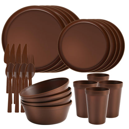 Plates and Bowls Sets, Plastic Kitchen Dinnerware Sets, Serves 8