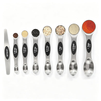 Magnetic Measuring Spoons Set Stainless Steel with Leveler, Stackable Metal Tablespoon Measure Spoon for Baking, Measuring Cups and Spoon Set Kitchen Gadgets Apartment Essentials Fits in Spice Jars