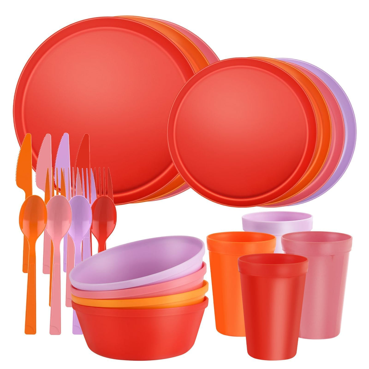 Plates and Bowls Sets, Plastic Kitchen Dinnerware Sets, Serves 8