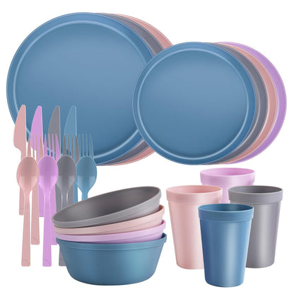 Plates and Bowls Sets, Plastic Kitchen Dinnerware Sets, Serves 8