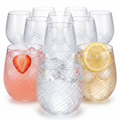 40 Pack 12oz Ribbed Stemless Disposable Plastic Wine Glasses, Shatterproof