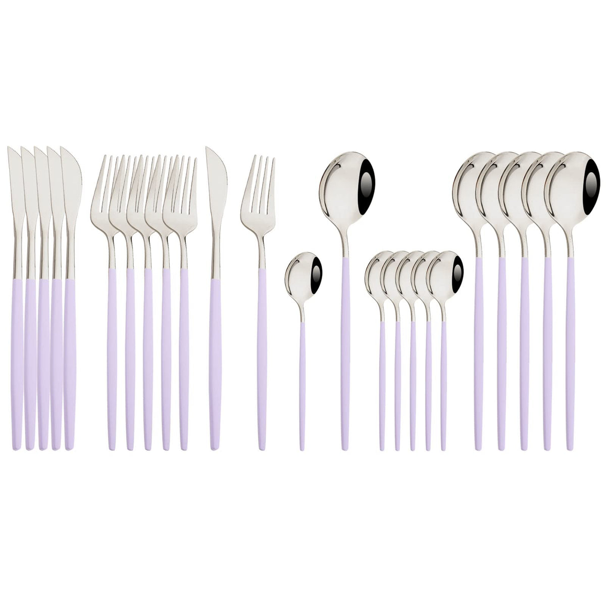 JASHII 24 Pieces 304 Stainless Steel Rose Cutlery Set Home Kitchen Silverware Set, Mirror Polished, Knife/Fork/Spoon, Modern Elegant Silverware Set for Party, Christmas