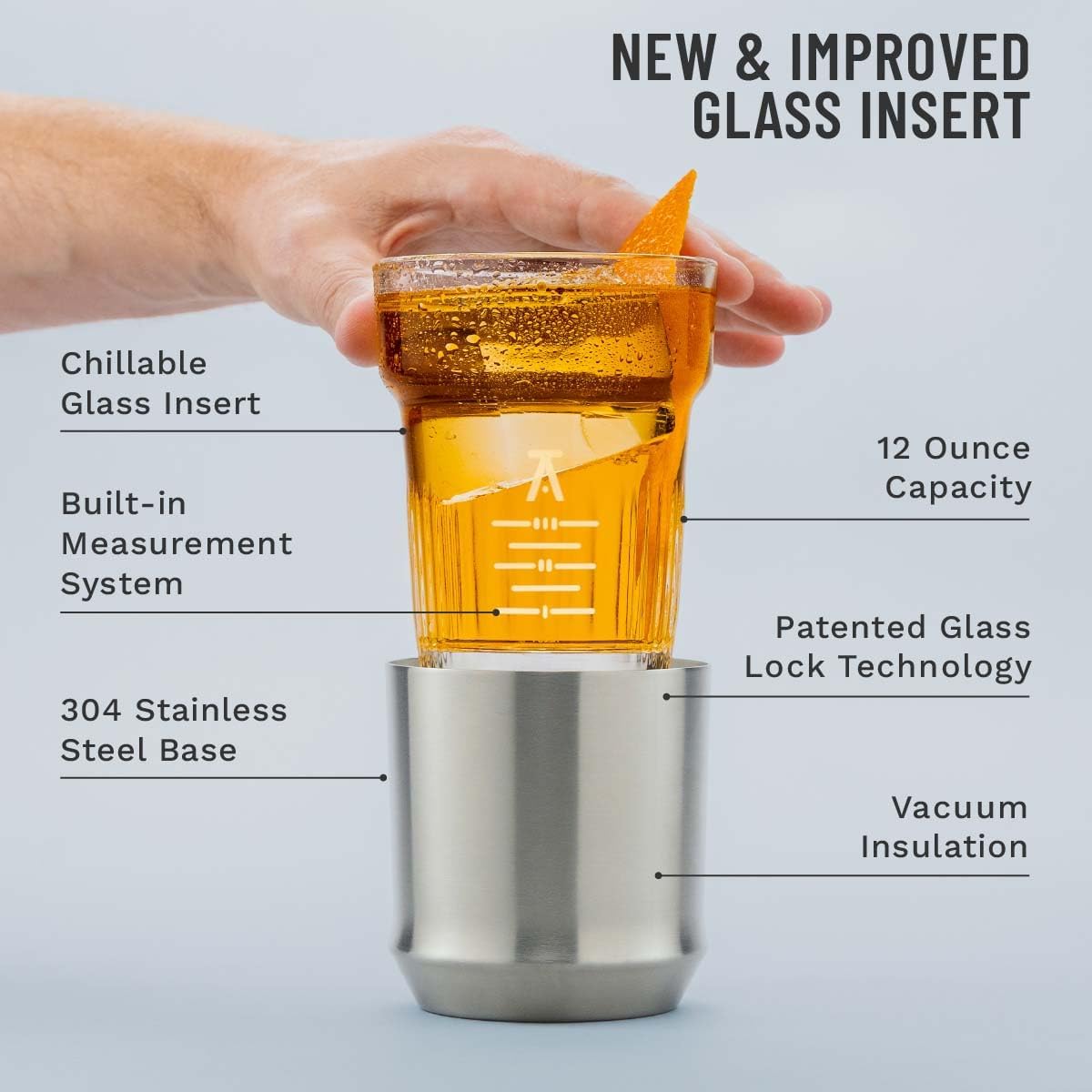 Elevated Craft Hybrid Rocks Glass, Stainless Steel, Vacuum Insulated, 12 oz