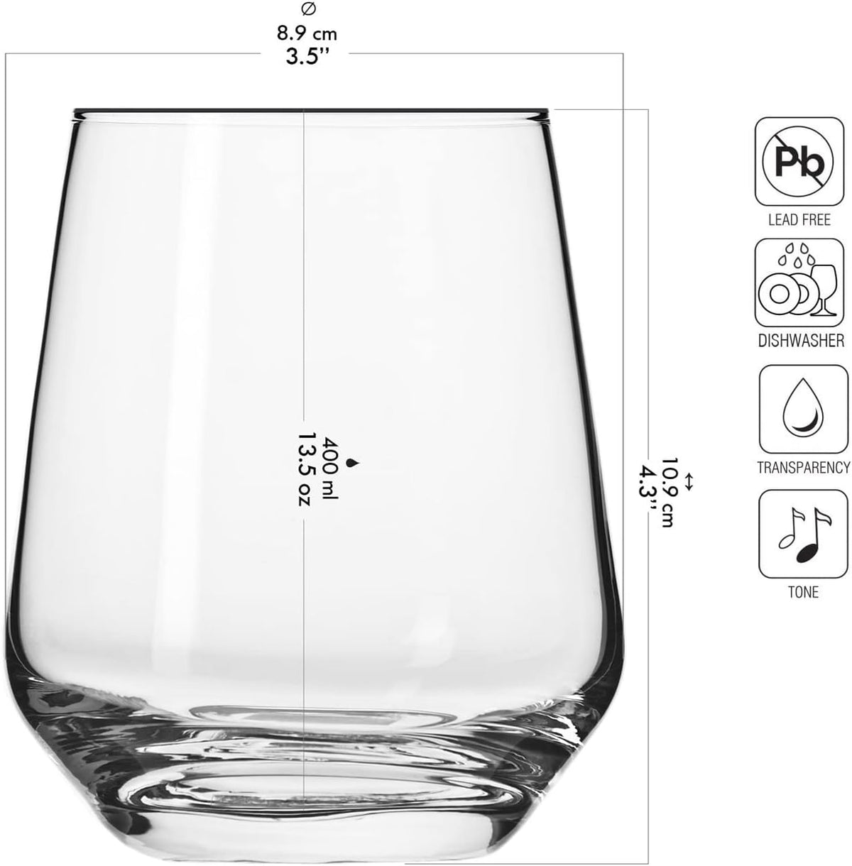 Krosno Water Glasses Set of 6, 13.5 oz, Splendour Collection