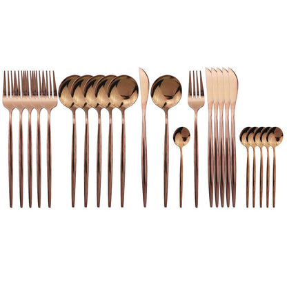 JASHII 24 Pieces 304 Stainless Steel Rose Cutlery Set Home Kitchen Silverware Set, Mirror Polished, Knife/Fork/Spoon, Modern Elegant Silverware Set for Party, Christmas