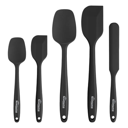 NileHome 6 Pieces Silicone Spatula Set with Silicone Brush,Mixing-Black