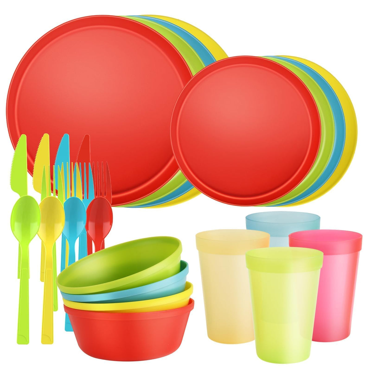 Plates and Bowls Sets, Plastic Kitchen Dinnerware Sets, Serves 8