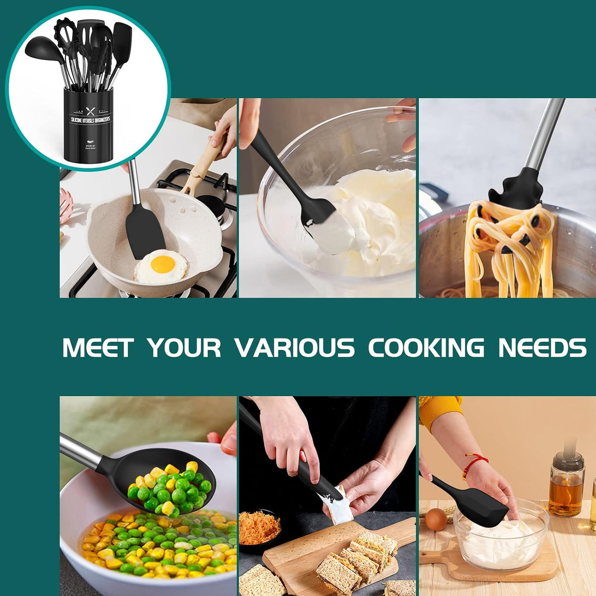 Umite Chef Kitchen Utensil Set, 15pcs Silicone Cooking Utensils