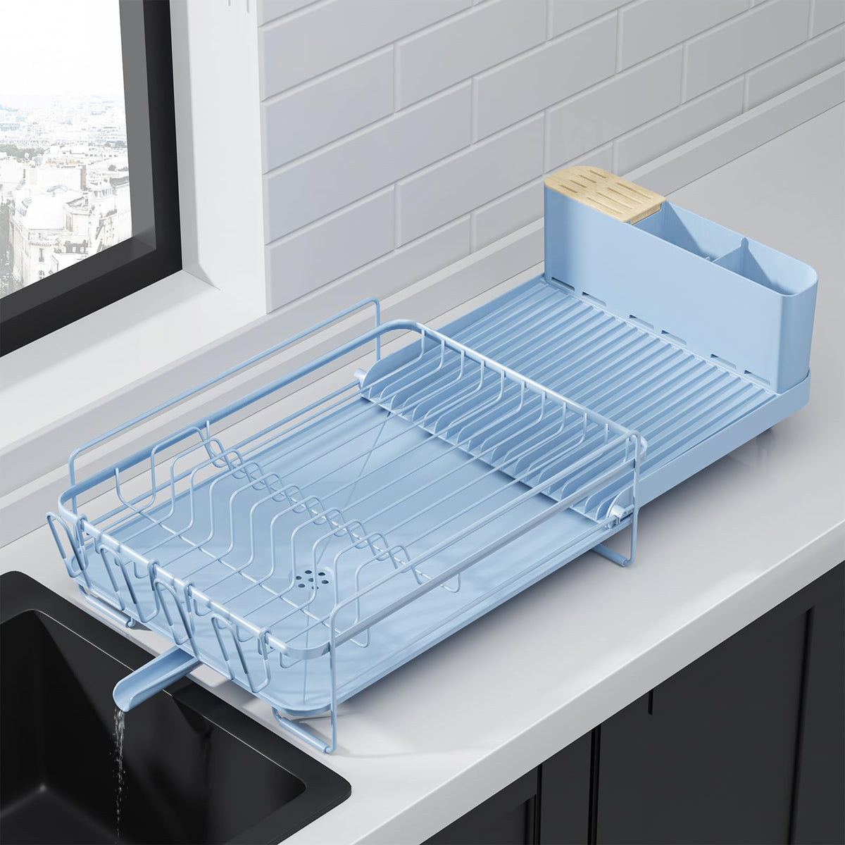 Kitsure Extendable Dish Drying Rack, 19.2"-26.7" L x 12.9" W, Black