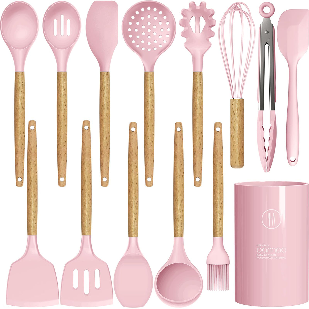 oannao Silicone Cooking Utensils Kitchen Utensil Set - 446°F Heat Resistant Silicone Kitchen Utensils Set, Spatula,Turner Tongs, Spoon, Whisk,Kitchen Gadgets for Nonstick Cookware, BPA Free (Gray)