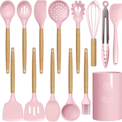 oannao Silicone Cooking Utensils Kitchen Utensil Set - 446°F Heat Resistant Silicone Kitchen Utensils Set, Spatula,Turner Tongs, Spoon, Whisk,Kitchen Gadgets for Nonstick Cookware, BPA Free (Gray)