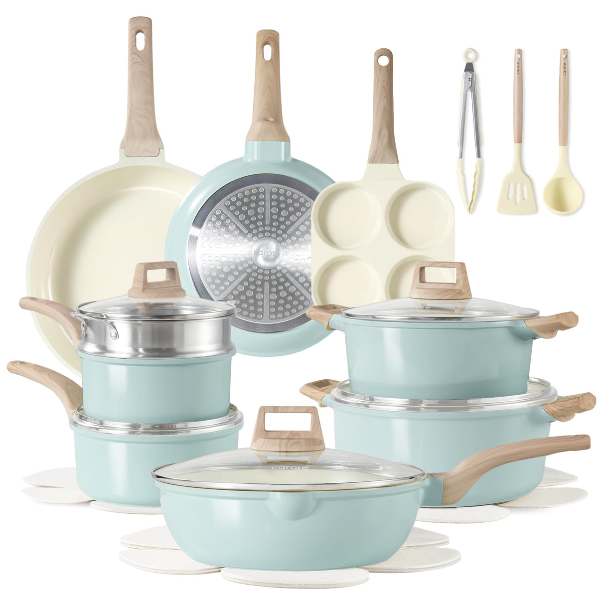 CAROTE 21pcs Pots and Pans Set, Nonstick Cookware Sets, with Egg Pan