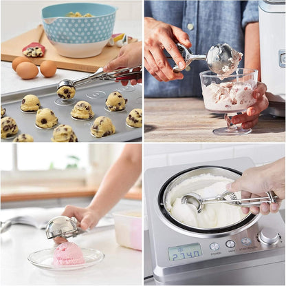 Ice Cream Scoop, 3Pcs Cookie Scoop Set, Stainless Steel Ice Cream Scooper with Trigger Release, Large/Medium/Small Cookie Scooper for Baking, Cookie Scoops for Baking Set of 3 with Cookie Dough Scoop