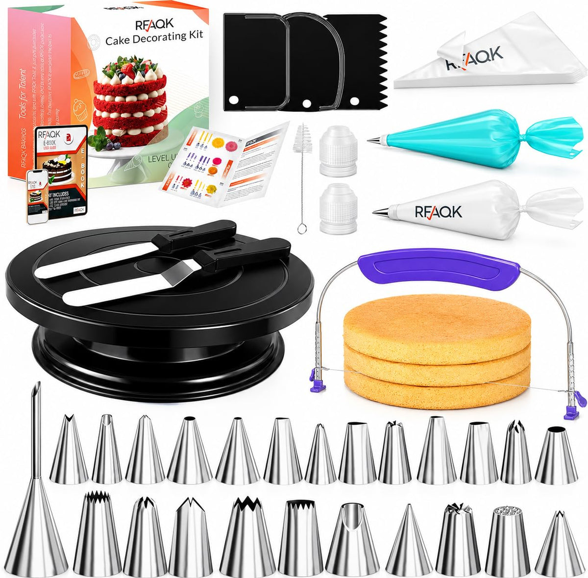 RFAQK 90PCs Cake Decorating Kit with Video Course for Beginner by Pro Baker