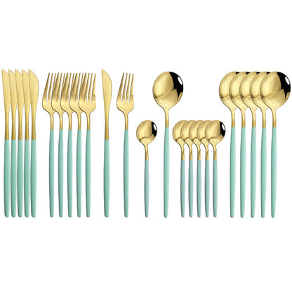 JASHII 24 Pieces 304 Stainless Steel Rose Cutlery Set Home Kitchen Silverware Set, Mirror Polished, Knife/Fork/Spoon, Modern Elegant Silverware Set for Party, Christmas