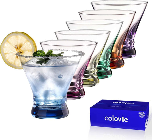ColoVie Stemless Martini Glasses Set of 6, Colored Cocktail Cups, Home Bar