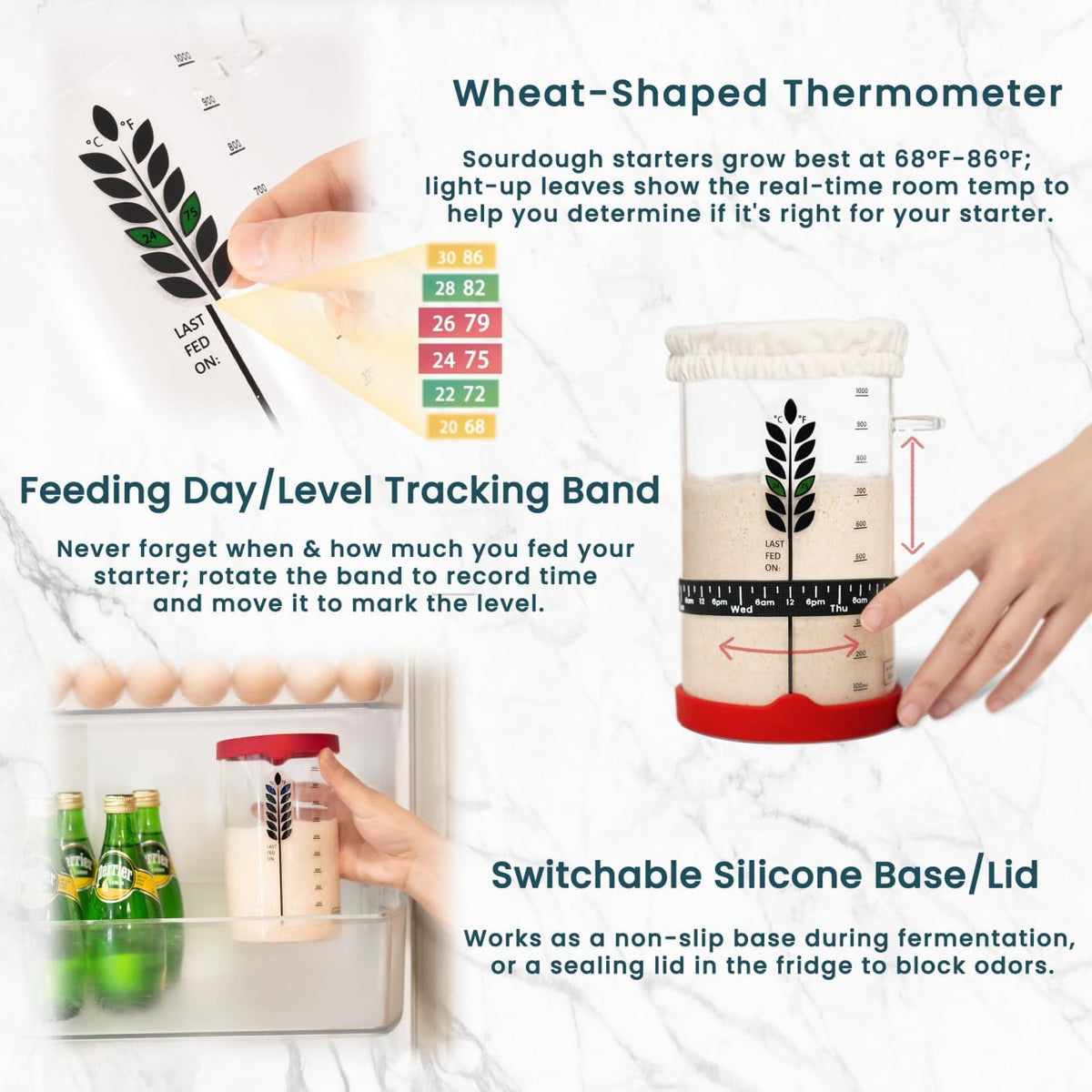 Ayerphalo 38oz Glass Sourdough Starter Jar Kit for Beginners with Guidebook