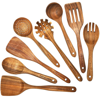 Wooden Spoons for Cooking,10 Pcs Natural Teak Wooden Kitchen Utensils Set Wooden Utensils for Cooking Wooden Cooking Utensils Wooden Spatulas for Cooking (10)